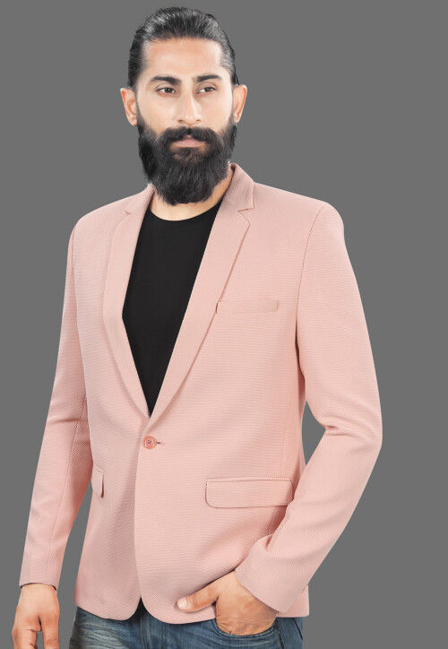 Solid Color Terry Rayon Blazer in Pink