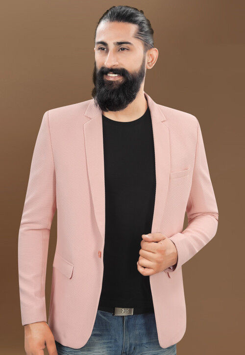Solid Color Terry Rayon Blazer in Pink