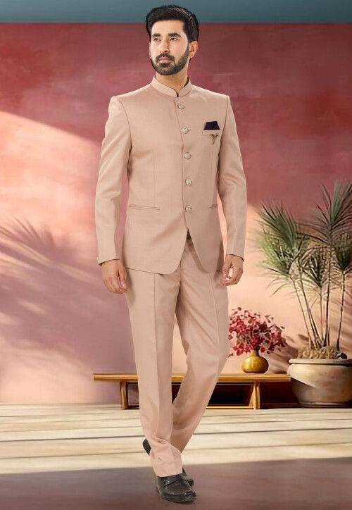 Solid Color Terry Rayon Jodhpuri Suit in Pink