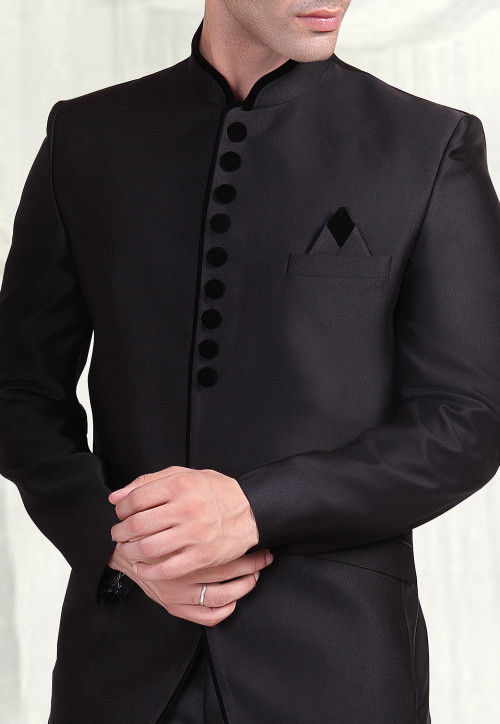 Buy Solid Color Terry Rayon Jodhpuri Suit in Black Online : MHG968 ...