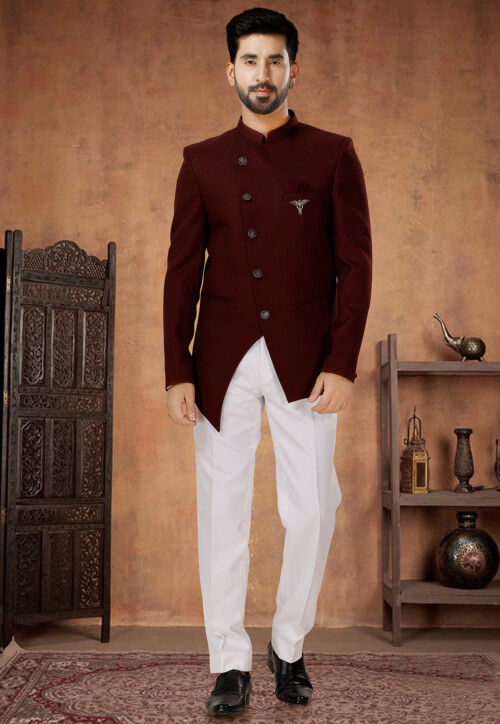 Buy Solid Color Terry Rayon Jodhpuri Suit in Maroon Online MUY1655 Utsav Fashion