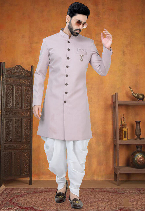Plain terry rayon dhoti sherwani in navy blue clearance