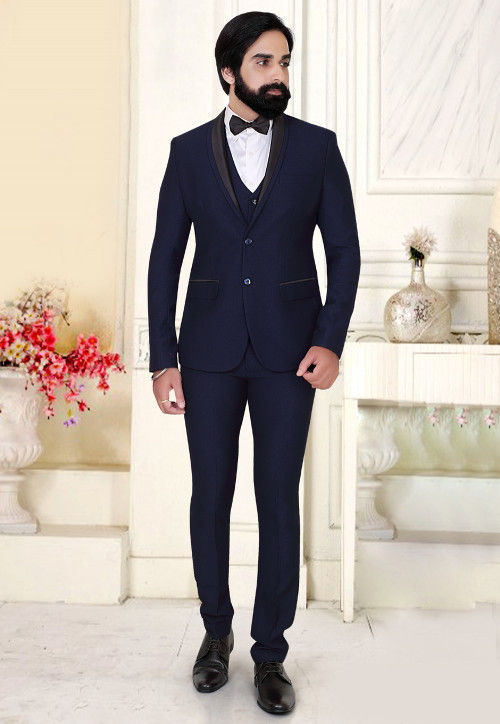 Solid Color Terry Rayon Tuxedo Set in Navy Blue : MHG1573