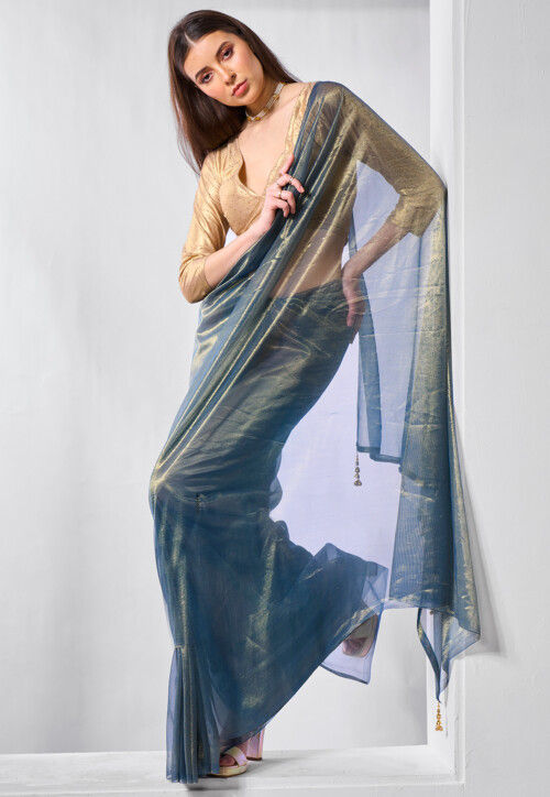 Solid Color Saree Buy Solid Color Tissue Saree in Blue Online : SPF13277 - Utsav Fashion