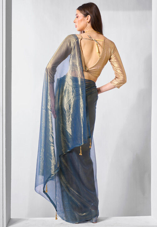 Solid Color Saree Buy Solid Color Tissue Saree in Blue Online : SPF13277 - Utsav Fashion