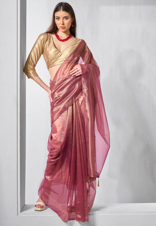 Solid Color Saree Buy Solid Color Tissue Saree in Pink Online : SPF13273 - Utsav Fashion