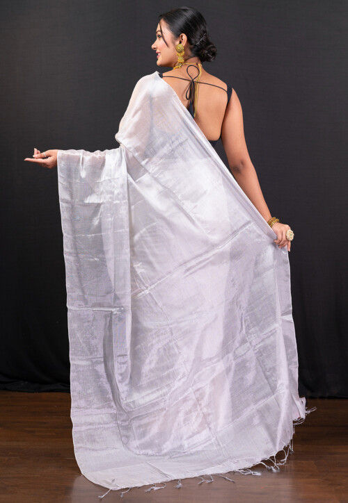 Solid Color Saree Buy Solid Color Tissue Silk Saree in Silver Online : SBY1188 - Utsav ...