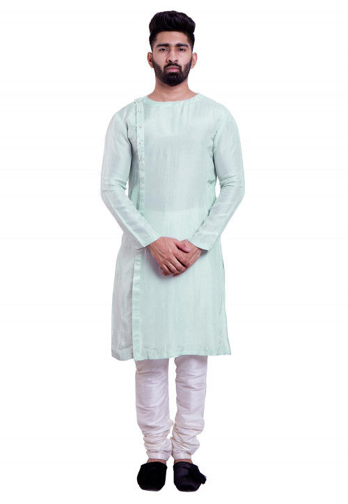 Solid Color Upadda Silk Kurta in Pastel Blue
