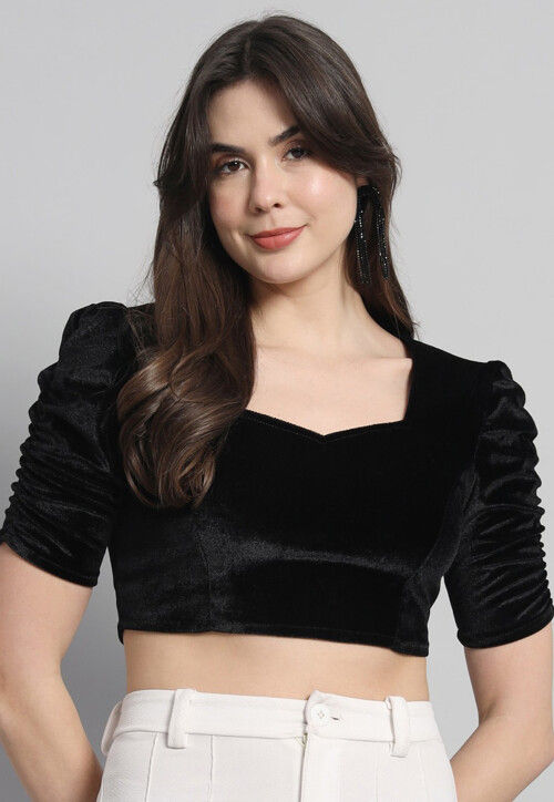 Buy Solid Color Velvet Blouse in Black Online UVE230 Utsav Fashion
