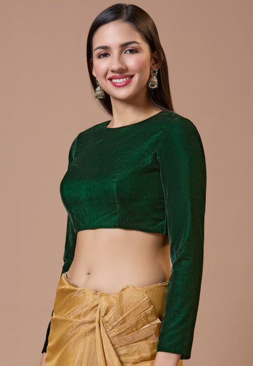 Solid Color Velvet Blouse in Green