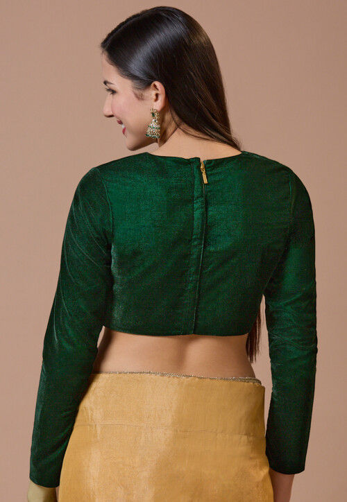 Solid Color Velvet Blouse in Green