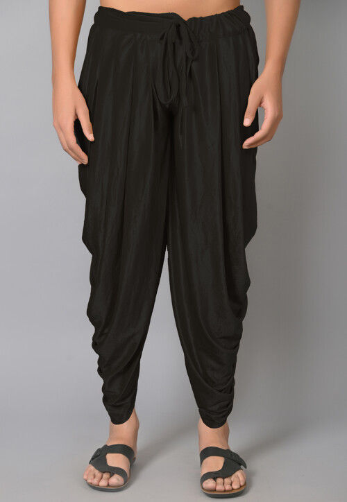 Solid Color Velvet Dhoti in Black