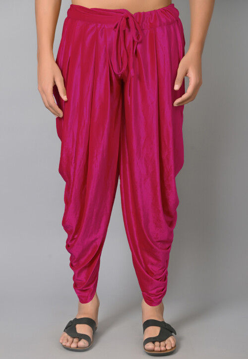 Solid Color Velvet Dhoti in Fuchsia