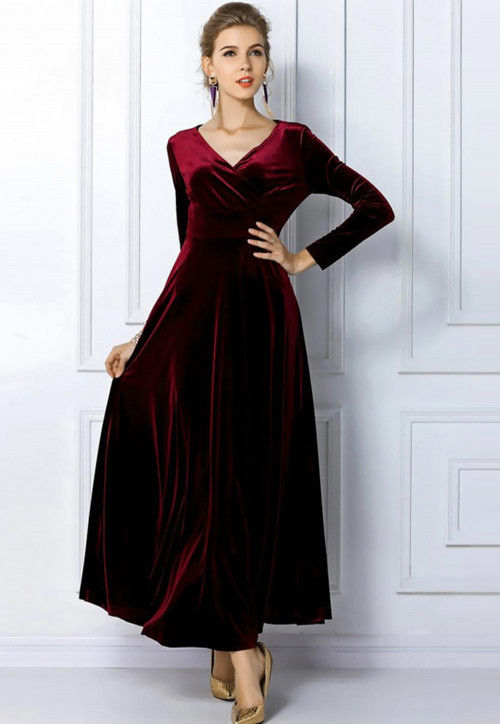 Elegant Velvet Burgundy Long Party Dress, A-line Evening Gown – Cutedressy-atpcosmetics.com.vn
