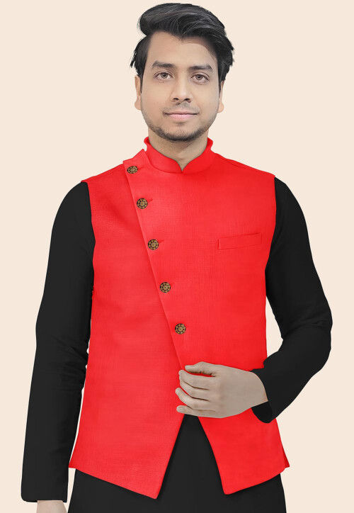 Red velvet nehru jacket on sale