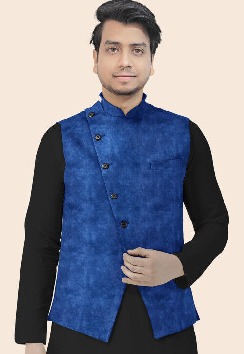 Blue velvet nehru jacket clearance