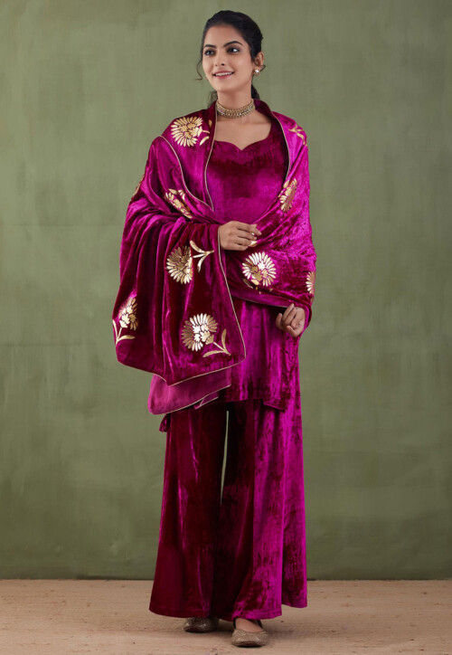 pink velvet pakistani dress Buy Solid Color Velvet Pakistani Suit in Magenta Online : KBU129