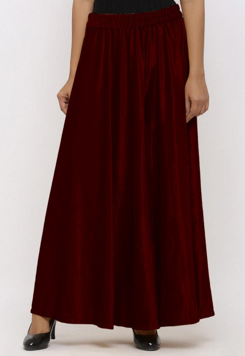 Solid Color Velvet Palazzo in Maroon