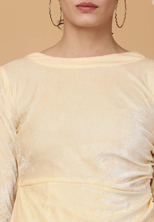 Solid Color Velvet Tulip Short Dress in Cream