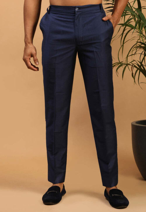 Solid Color Viscose Pant in Navy Blue