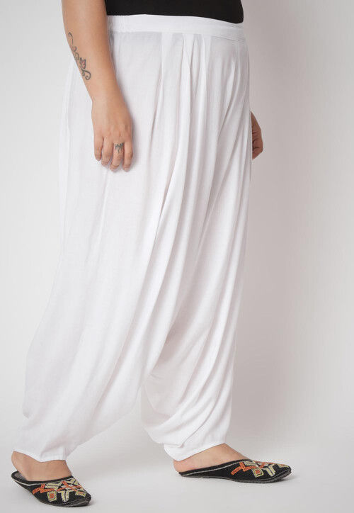 Solid Color Viscose Salwar in White