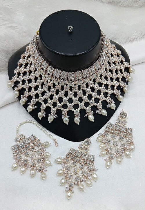 Maroon Colour Stone Studded Choker Necklace Set - 6278 main image 1