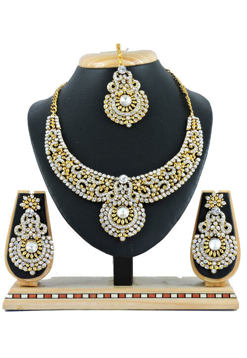 Buy LUCENTARTS JEWELLERY Gold-Plated Temple Necklace Set Stone-Studded Necklace  Set with matching Earrings jewellery set for Women & Girls at Amazon.in