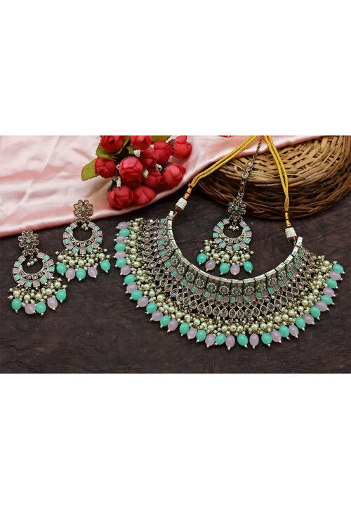 Maroon Colour Stone Studded Choker Necklace Set - 6278