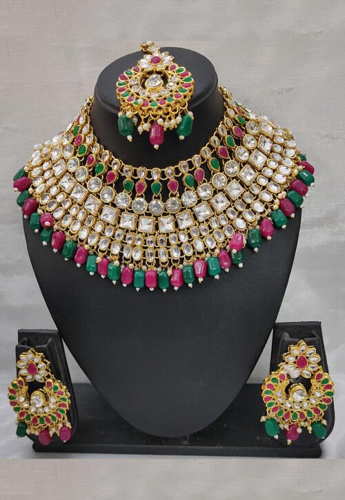 Buy Bridal Choker Set bridal Necklace Set/ sea green pink choker neckl –  Glam Jewelrys