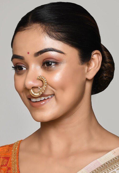 Buy antique pressing loop nose ring with gold plating clip on marathi nath