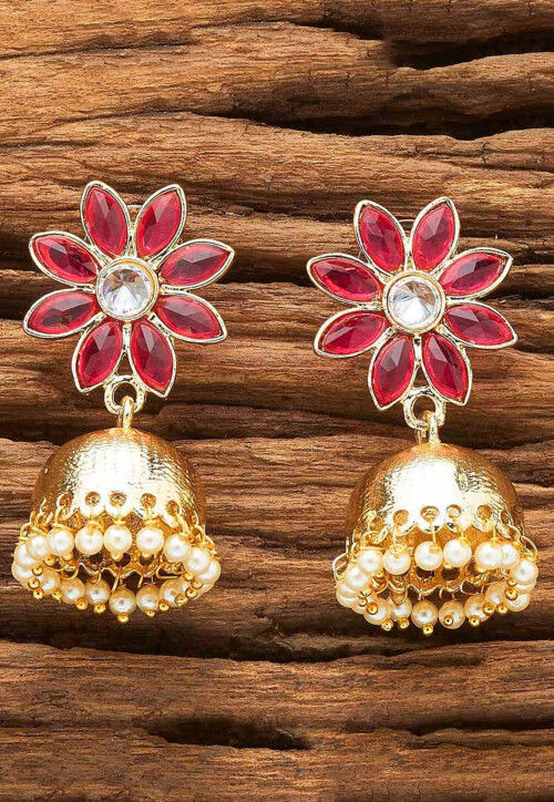 Gold Plated South Indian Style Gold Plated Jhumka Ring Model Earring for  Women and Girls Ring with Hanging Beads with Jhumki