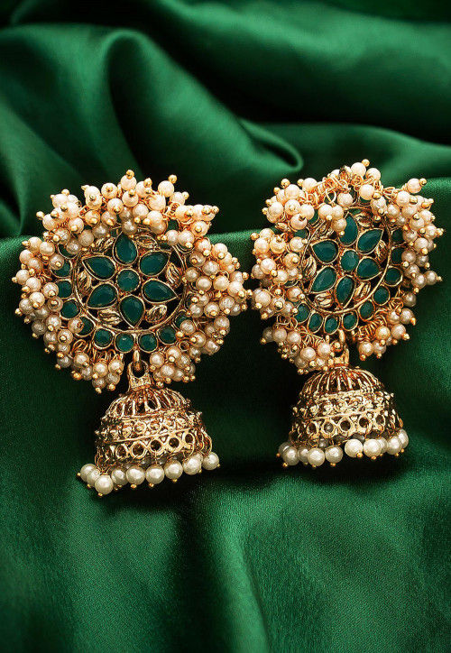 925 Silver EMERALD POLKI JHUMKA EARRING  Fine Silver Jewels  Shop for  Pure 925 Silver Jewellery Online in India