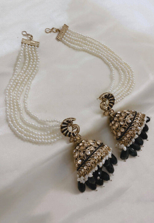 Stone Studded Jhumka Style Earrings with Layered Ear Chain
