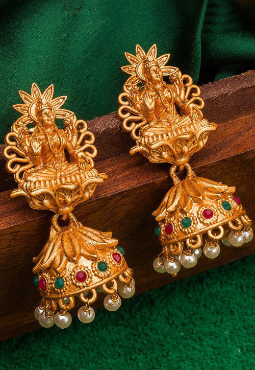 Stone Studded Jhumka Style Temple Earrings