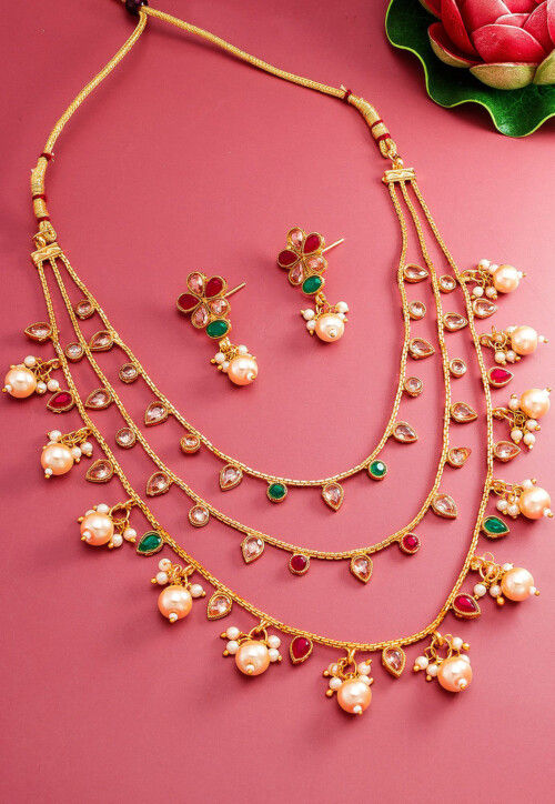 Stone Studded Layered Necklace Set JPM6248
