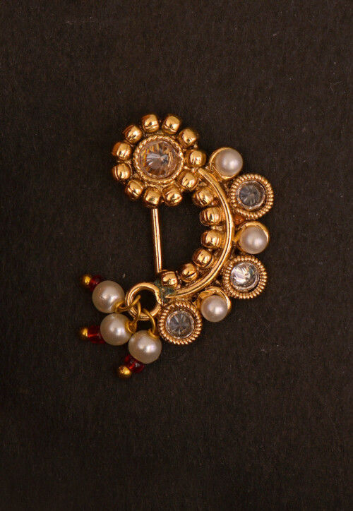 Buy Jewelopia Maharashtrian Nath Pearl Nose Stud Pin Traditional Bridal  Nath Wedding Jewelry Marathi Nose Ring Without Piercing Pearl Gold Plated  Clip On Press Nath For Girls Online at Best Prices in