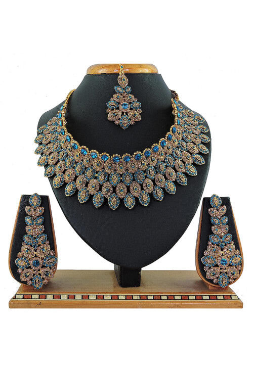 Blue colour jewellery set discount