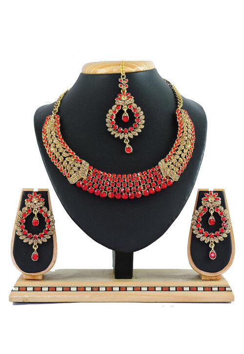 Buy Stone Studded Necklace Set Online JNV1586 Utsav Fashion