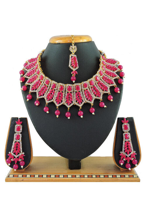 Pink color jewellery set store