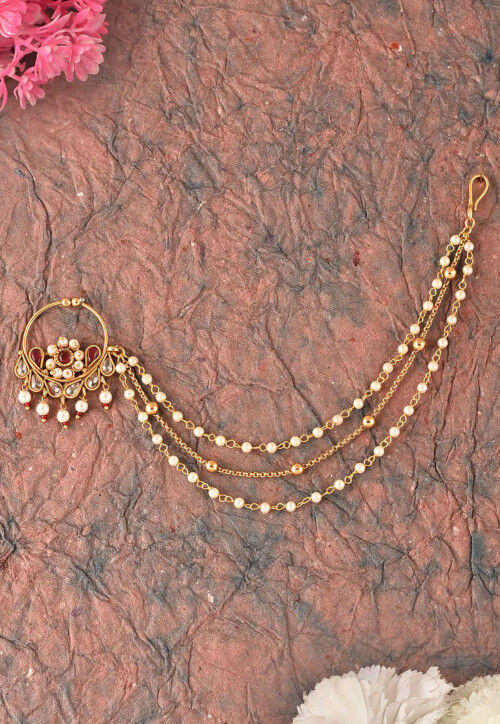 Stone Studded Nose Ring with Layered Chain
