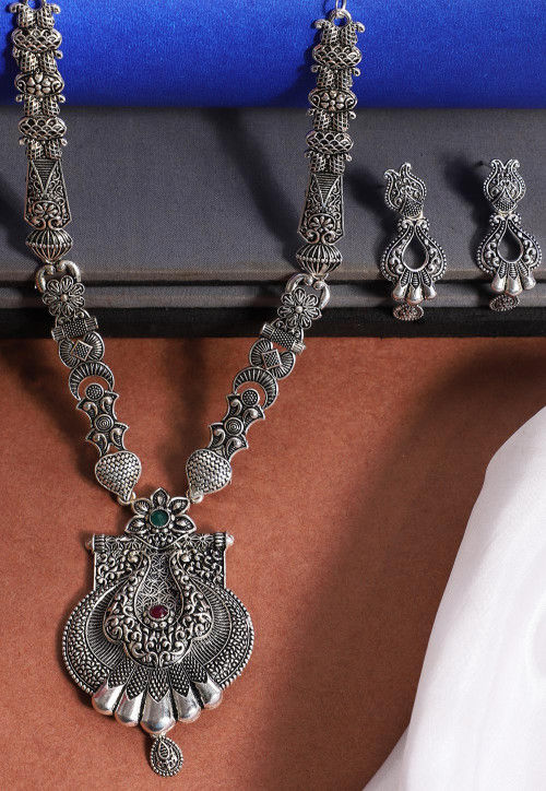 Stone Studded Oxidised Necklace Set 