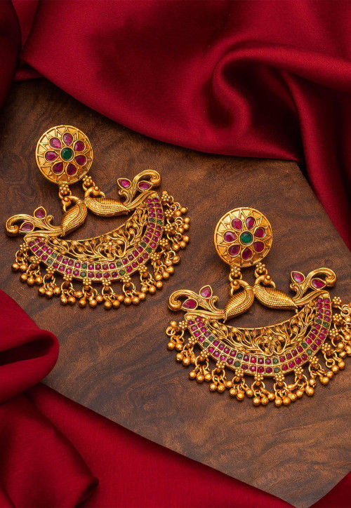 Stone Studded Peacock Style Chandbali Earrings