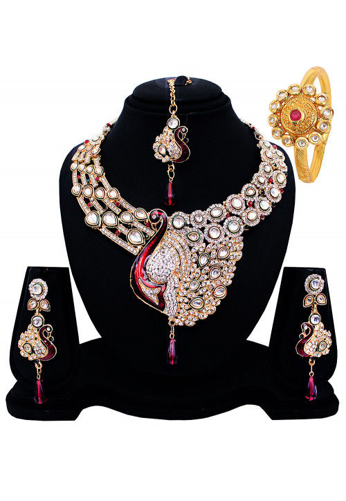 Stone Studded Peacock Style Necklace Set