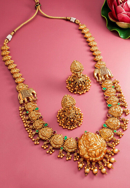 Stone Studded Temple Long Necklace Set