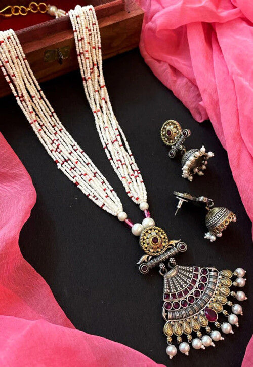 Stone Studed Oxidised Necklace Set