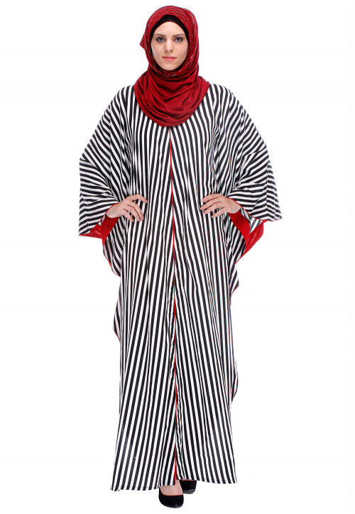 Stripe Printed Crepe Kaftan in Black and White Stripe Printed Crepe Kaftan in Black and White