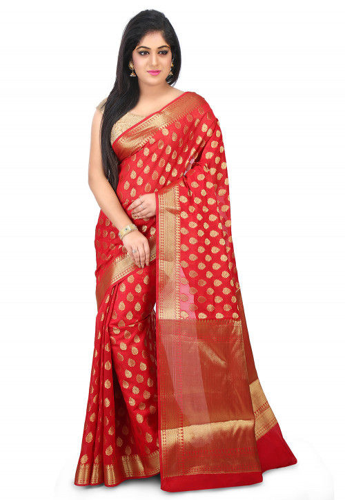 Woven Chanderi Silk Saree in Red