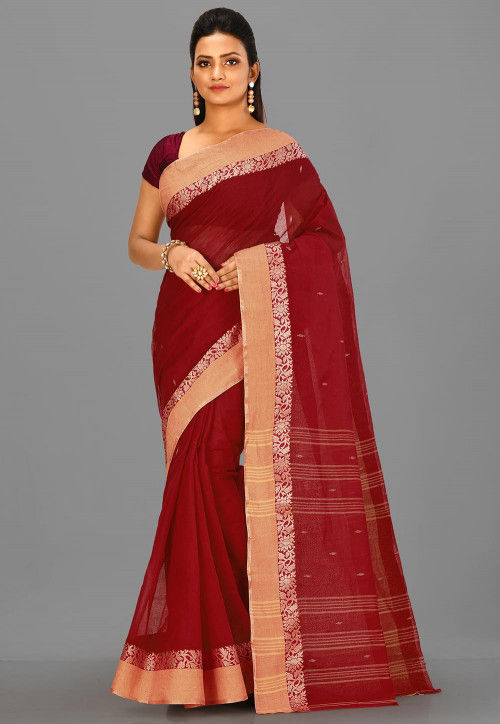 Tant Cotton Saree in Red