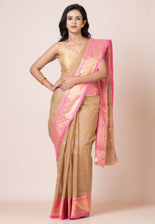 Tant Pure Cotton Saree in Beige