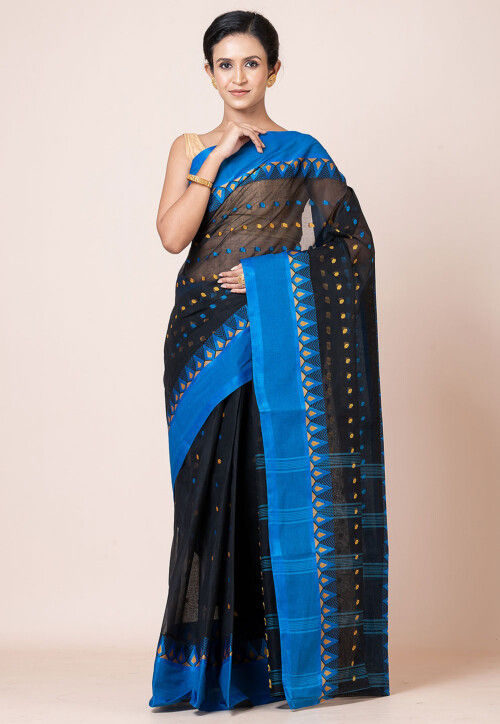Tant Pure Cotton Saree in Black